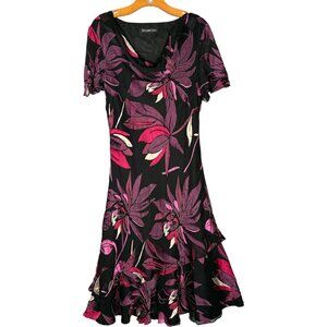 Jacques Vert Rayon Silk Floral Midi Dress Black Pink Whimsigoth Fairy 14